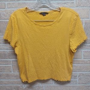 American Eagle ruched cropped shirt mustard yellow size Large